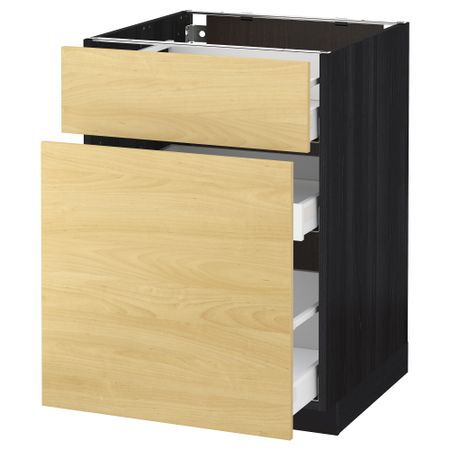 Напольный шкаф, выдвижной секцией, ящик МЕТОД / МАКСИМЕРА, черный, Тингсрид береза
