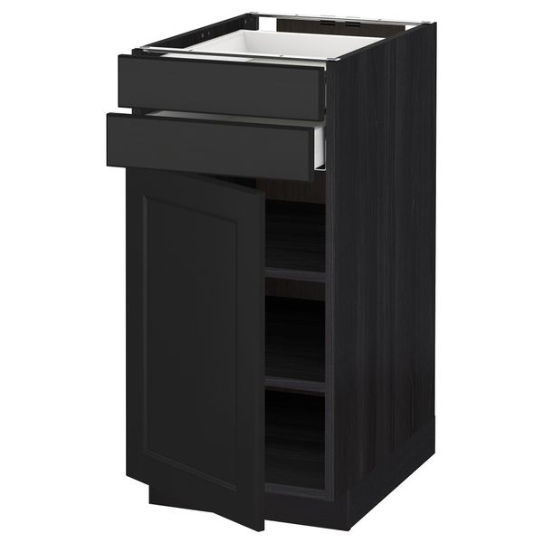 Напольный шкаф с дверцей, 2 ящиками МЕТОД / МАКСИМЕРА, черный, Лаксарби черно-коричневый - схема-чертеж с размерами