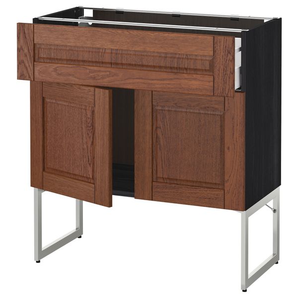 Напольный шкаф, полки, ящик, 2 двери МЕТОД / МАКСИМЕРА, черный, Филипстад коричневый - схема-чертеж с размерами