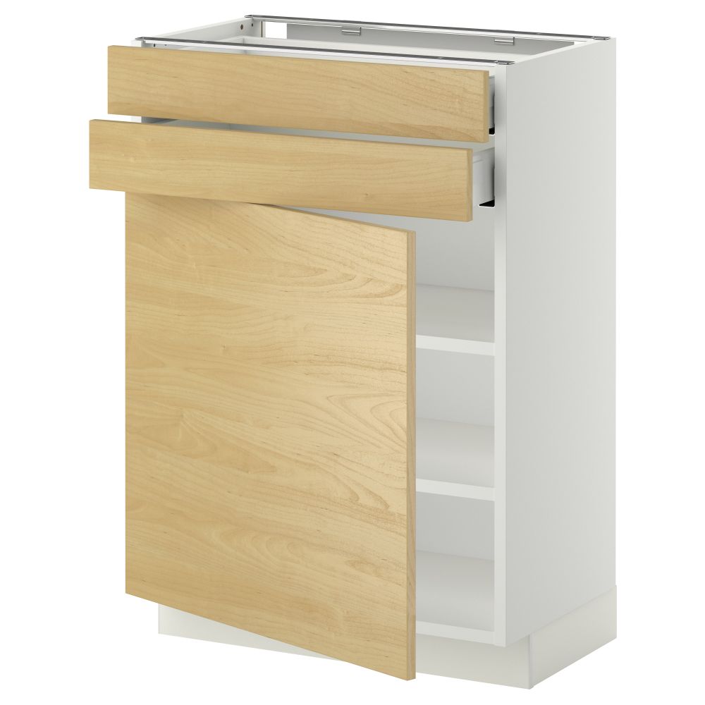 Напольный шкаф с дверцей, 2 ящиками МЕТОД / МАКСИМЕРА, белый, Тингсрид береза - схема-чертеж с размерами