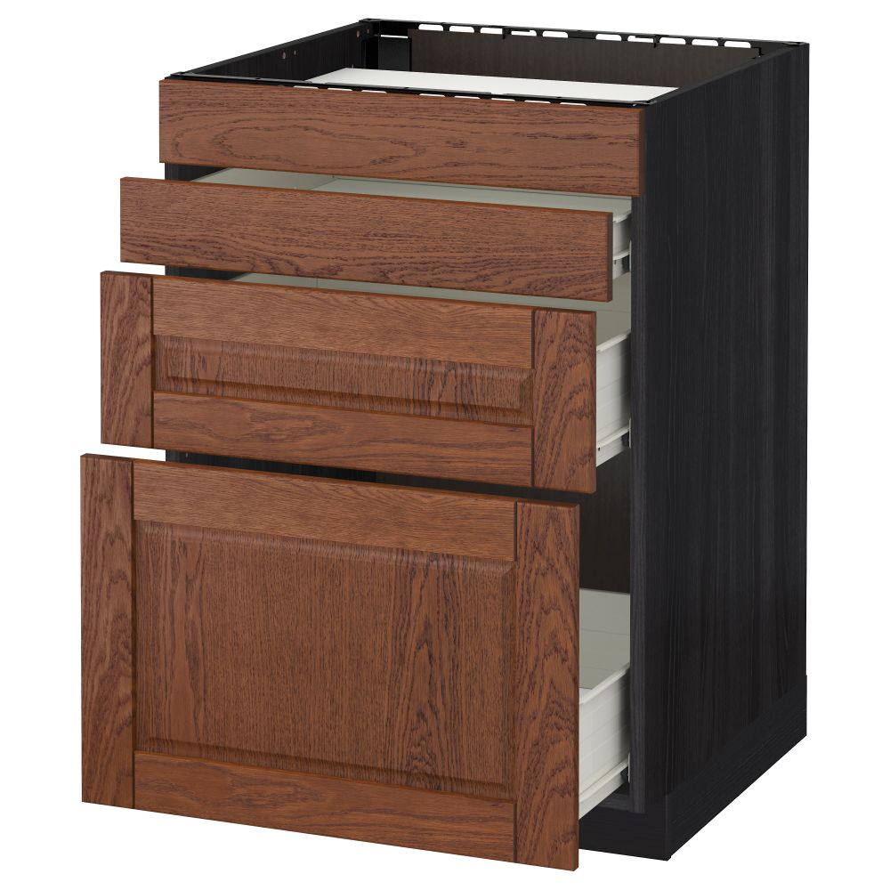 Напольный шкаф для духовки, 4фасада, 3 ящика МЕТОД / ФОРВАРА, черный, Филипстад коричневый - схема-чертеж с размерами