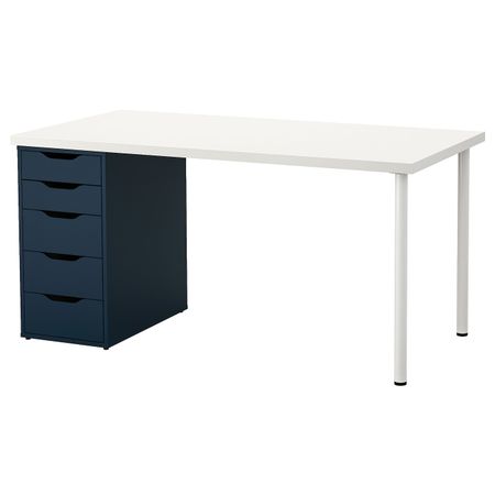 Стол, белый, синий 150x75 см IKEA LINNMON ЛИННМОН / ALEX АЛЕКС 293.039.97