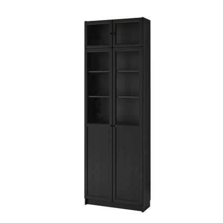 Стеллаж с верхними полками, дверьми, 80x30x237 см, черно-коричневый IKEA BILLY БИЛЛИ 192.873.37