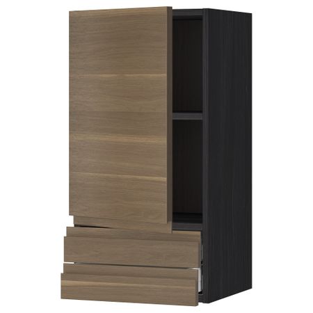 Навесной шкаф с дверцей, 2 ящика МЕТОД / МАКСИМЕРА, черный, Воксторп грецкий орех