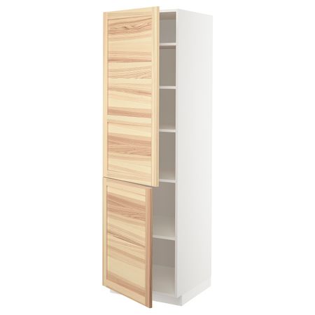Высокий шкаф с полками, 2 дверцы, белый/Торхэмн ясень 60x60x200 см IKEA METOD МЕТОД 694.455.13