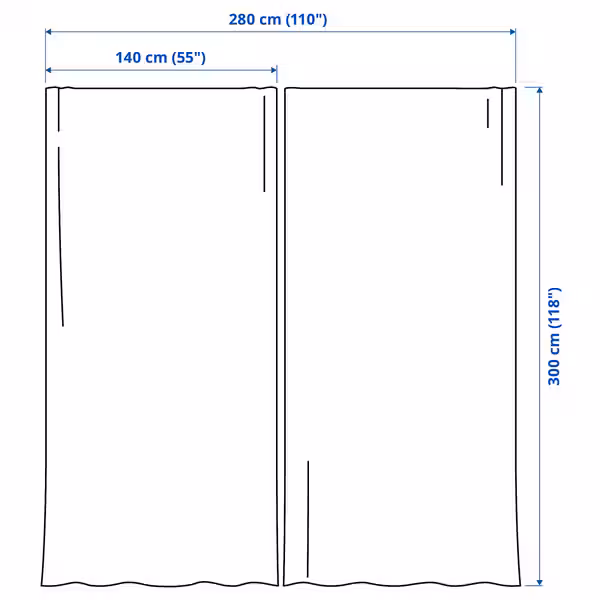 LENDA Гардины с прихватом, 2 шт. - белый с оттенком/с лентой 140x300 см - схема-чертеж с размерами