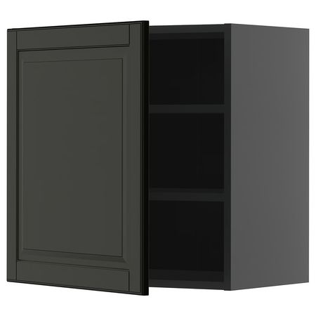 METOD Навесной шкаф с полками - черно-серый/Bodbyn чёрный 60x60 см