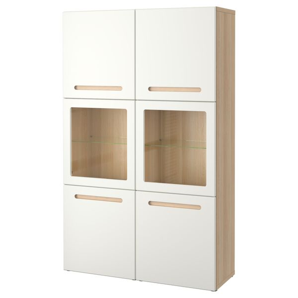 Комбинация для хранения со стеклянными дверцами БЕСТО, под беленый дуб, Марвикен белый прозрачное стекло (120x40x192 см) - фото 1