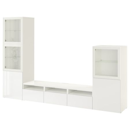 Шкаф для ТВ, комбинированный, стекляные дверцы, белый, Сельсвикен глянцевый/белый прозрачное стекло, 300x42x193 см IKEA БЕСТО