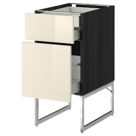 Напольный шкаф 2 фронтальных панели, 2 нижних,1 встроенный ящик МЕТОД / МАКСИМЕРА, черный, Рингульт кремовый