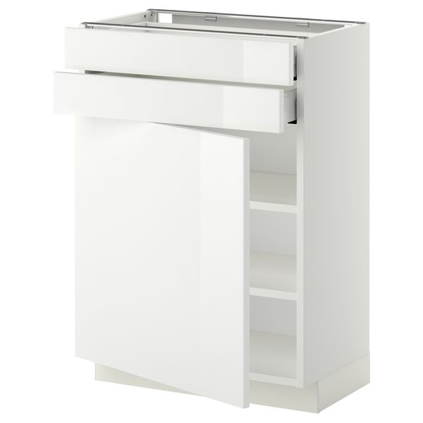 Напольный шкаф с дверцей, 2 ящиками МЕТОД / МАКСИМЕРА, белый, Рингульт белый - схема-чертеж с размерами