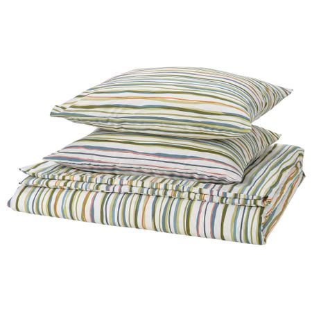 Пододеяльник и 2 наволочки, разноцветный, в полоску, 240x220, 50x60 см IKEA SUMPGRÖE 305.872.16