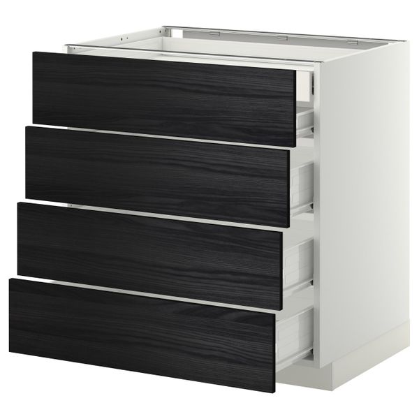 Напольный шкаф 4 фронтальных, 2 низких, 3 средних ящ, белый, Тингсрид черный 80x60 см IKEA МЕТОД / ФОРВАРА 192.673.01 - фото 1