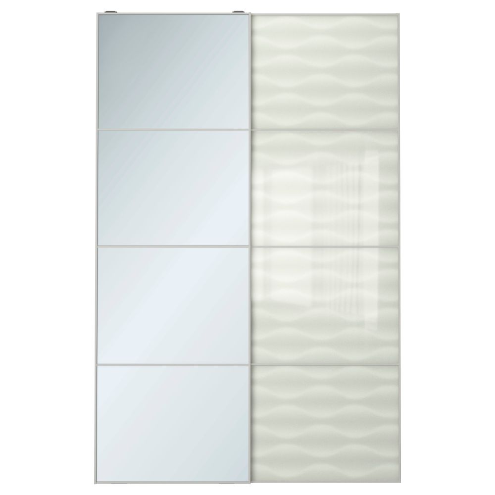 Пара раздвижных дверей АУЛИ / ИННФЬОРДЕН, зеркальное стекло, белое стекло - схема-чертеж с размерами