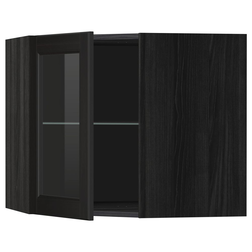 Угловой навесной шкаф с полками, стекляными дверцами МЕТОД, черный, Лаксарби черно-коричневый - схема-чертеж с размерами