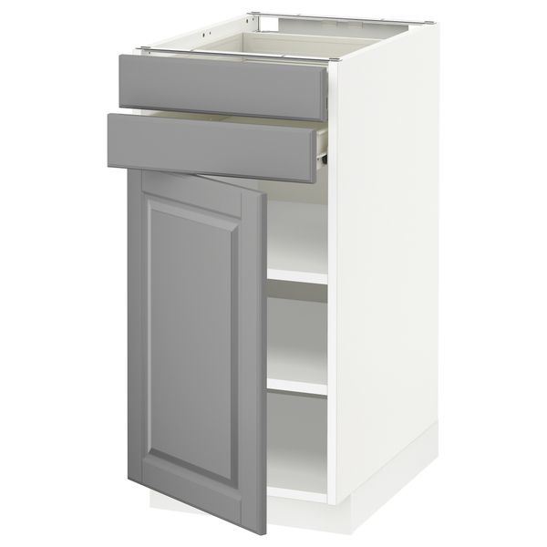 Напольный шкаф с дверцей, 2 ящиками МЕТОД / ФОРВАРА, белый, Будбин серый - схема-чертеж с размерами