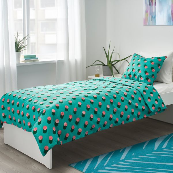 Пододеяльник и наволочка, точечный/розовый бирюзовый 150x200/50x70 см IKEA GRACIÖS ГРАСИОС 004.624.73 - фото 3