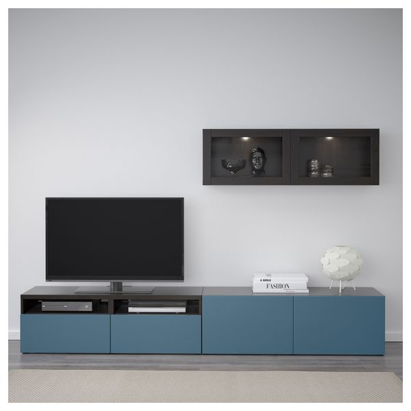 Шкаф для ТВ, комбинированный, стекляные дверцы БЕСТО, черно-коричневый Вальвикен, темно-синий прозрачное стекло (240x20/40x166 - фото 3