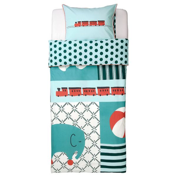 Пододеяльник и наволочка, лоскутный/игрушки 150x200/50x70 см IKEA KÄPPHÄST КЭППХЭСТ 304.557.39 - фото 2