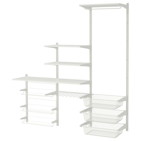 Настенная шина, полки, вешалка для/брюк, белый 189x41x197 см IKEA АЛЬГОТ 492.765.87 - фото 2