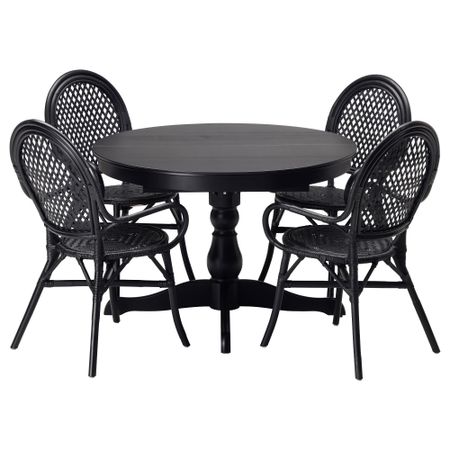 Стол и 4 стула ИНГАТОРП / ЭЛЬМСТА, черный, ротанг черный (110 см)