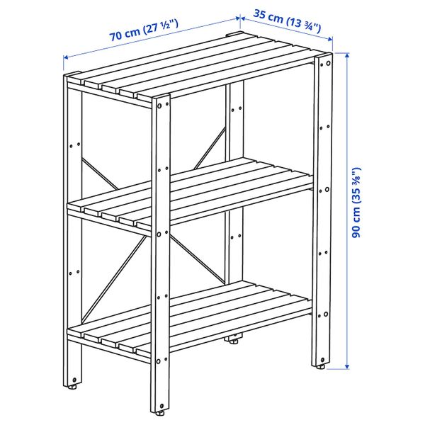 Стеллаж, для/сада, коричневая морилка 70x35x90 см IKEA TORDH ТУРД 293.161.84 - схема-чертеж с размерами