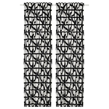 Гардины, 2 шт., 145x300 см, белый, черный IKEA VINTEROXBÄR 705.597.73