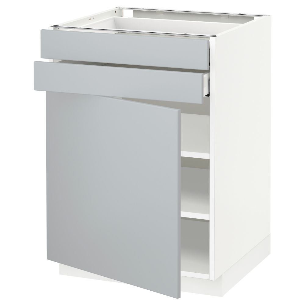 Напольный шкаф с дверцей, 2 ящиками МЕТОД / МАКСИМЕРА, белый, Веддинге серый - схема-чертеж с размерами