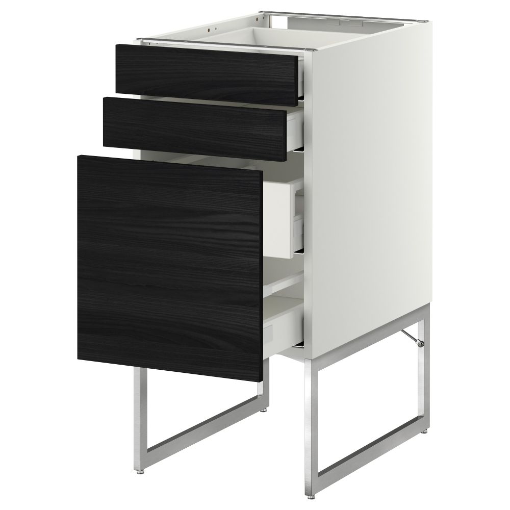 Напольный шкаф 3 фронтальных панели, 2 нижних, 2 средних ящика МЕТОД / МАКСИМЕРА, белый, Тингсрид черный - схема-чертеж с размерами