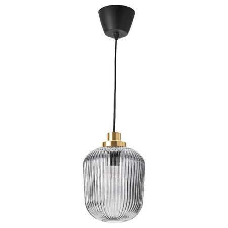 Подвесной светильник, латунь/серое прозрачное стекло 22 см IKEA SOLKLINT СОЛКЛИНТ 304.641.02