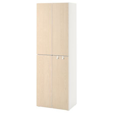 Гардероб, 60x42x181 см, белый береза, с 2 платяными штангами IKEA SMÅSTAD СМОСТАД 593.908.89