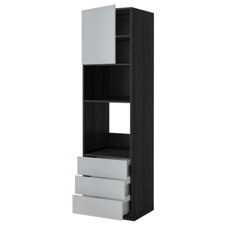 Высокий шкаф для духовки/СВЧ дверца, 3 ящика МЕТОД / ФОРВАРА, черный, Веддинге серый