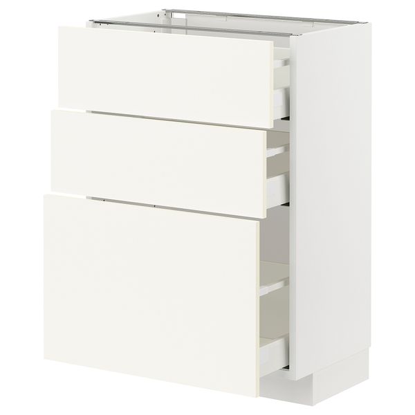 Напольный шкаф с 3 ящиками, белый, Vallstena белый, 60x37 см IKEA METOD МЕТОД, MAXIMERA МАКСИМЕРА 495.072.29 - фото 1