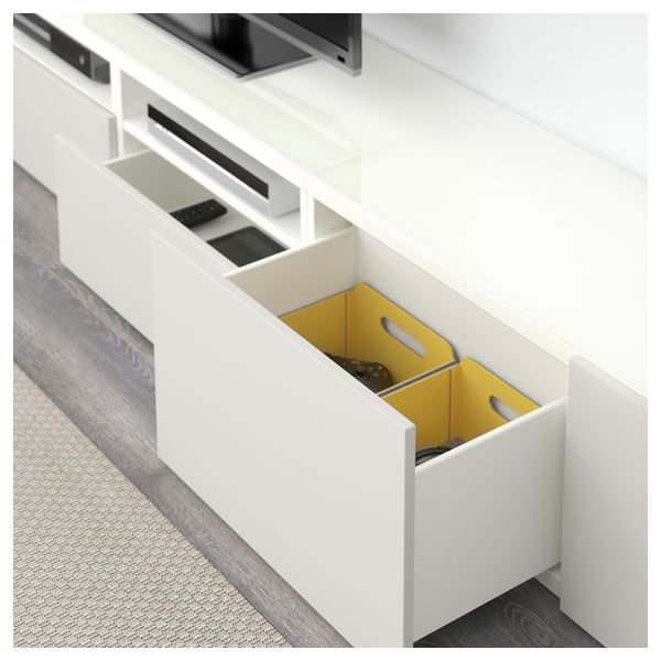 Шкаф для ТВ, комбинированный, стекляные дверцы БЕСТО, белый Лаппвикен, Синдвик светло-серый прозрачное стекло (240x40x230 см) - фото 3