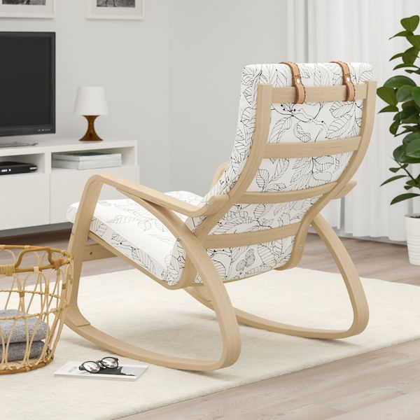 Кресло-качалка ПОЭНГ, дубовый шпон, беленый, Висланда черный/белый - схема-чертеж с размерами