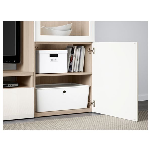 Шкаф для ТВ, комбинированный, стекляные дверцы БЕСТО, под беленый дуб, Сельсвикен глянцевый/белый прозрачное стекло (240x40x128 - фото 3