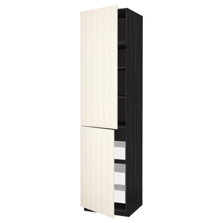 Высокий шкаф + полки, 3 ящика, 2 дверцы МЕТОД / МАКСИМЕРА, черный, Хитарп белый с оттенком
