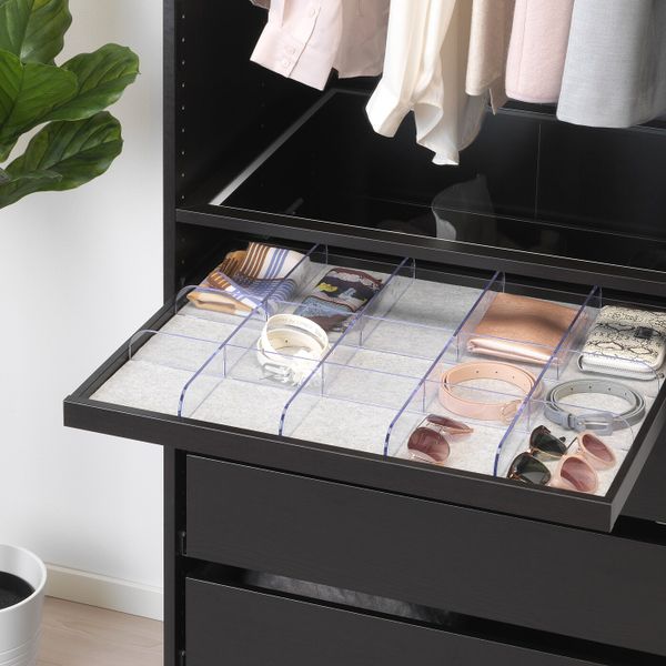 Выдвижная полка с разделителем, черно-коричневый, прозрачный 75x58 см IKEA КОМПЛИМЕНТ 292.429.99 - схема-чертеж с размерами