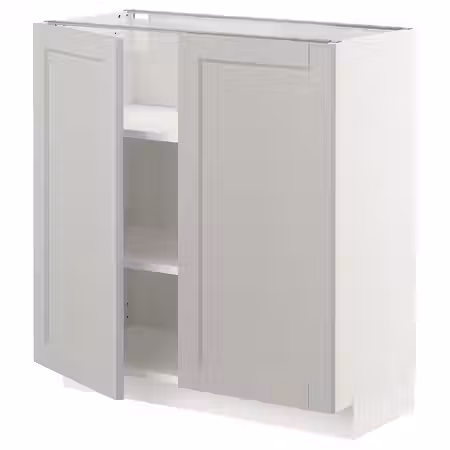 METOD Напольный шкаф с полками/2дверцами - белый/Lerhyttan светло-серый 80x37 см