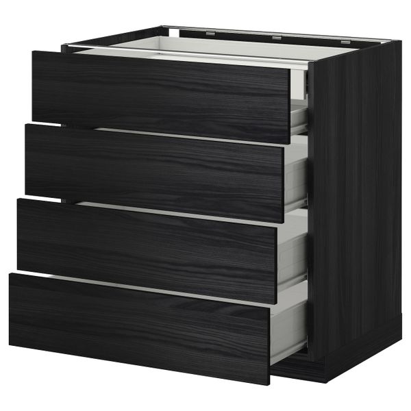 Напольный шкаф 4 фронтальных, 2 низких, 3 средних ящ, черный, Тингсрид черный 80x60 см IKEA МЕТОД / ФОРВАРА 792.672.99 - фото 1