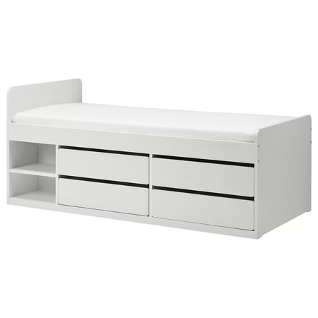 SLÄKT Кркс крвт/отд д/хран+реечн дн - белый 90x200 см