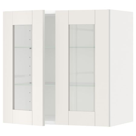 Навесной шкаф/полки/2стеклян двери, белый/Сэведаль белый 60x60 см IKEA METOD МЕТОД 594.473.91