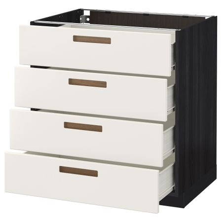 Напольный шкаф 4 фронтальных панели, 4 ящика МЕТОД / ФОРВАРА, черный, Мэрста белый