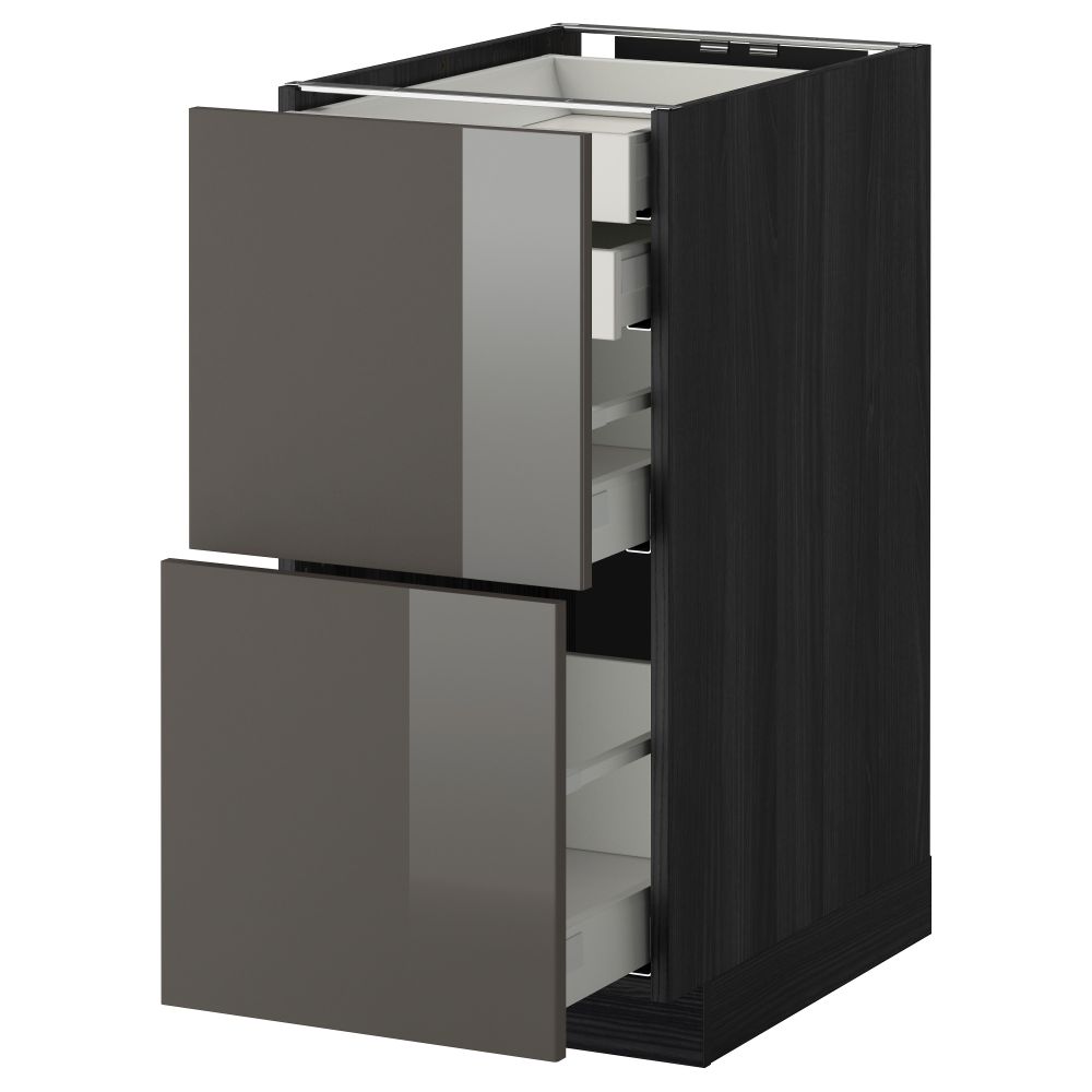 Напольный шкаф 2 фронтальные панели, 2 нижних, 1 средний, 1 высокий ящик МЕТОД / МАКСИМЕРА, черный, Рингульт серый - фото 1
