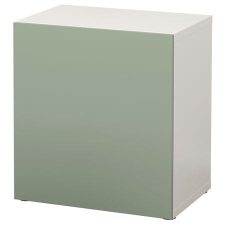 Стеллаж с дверью БЕСТО, белый, Лаппвикен зеленый (60x40x64 см)