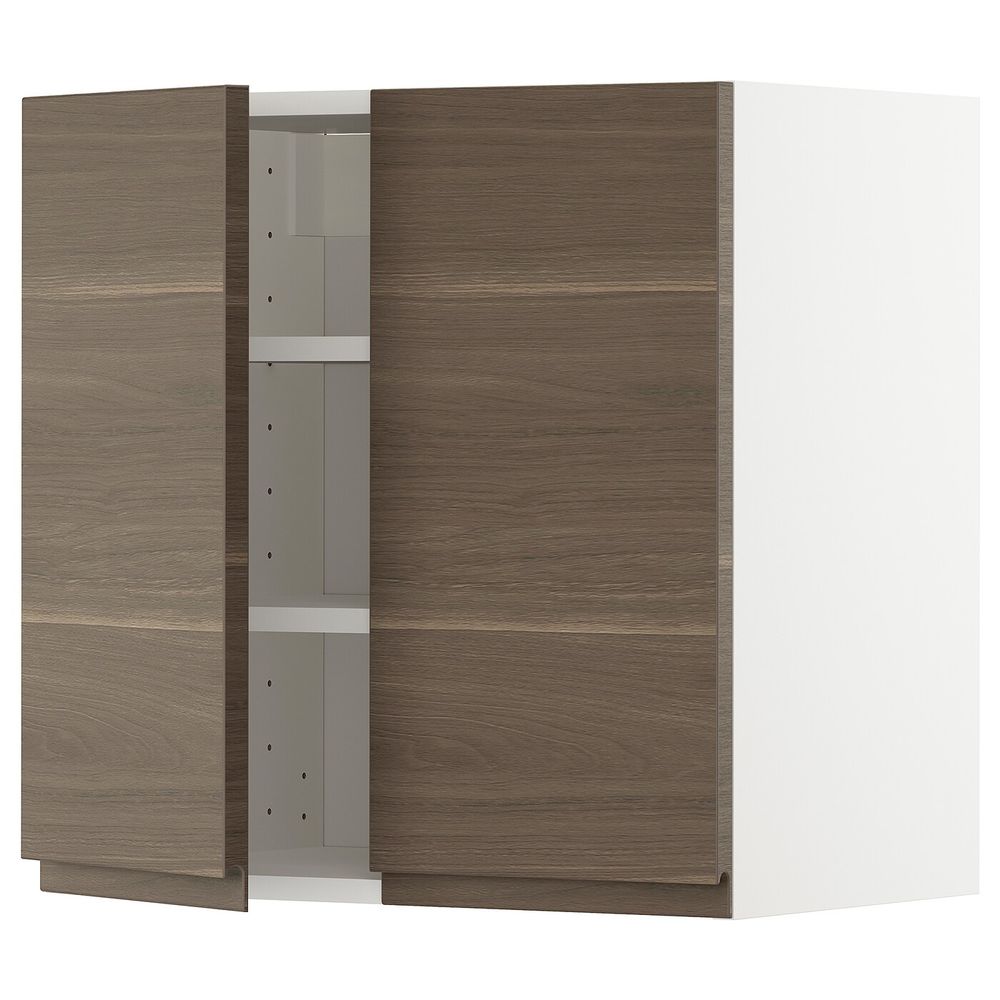 Навесной шкаф с полками/2дверцы, белый/Воксторп под грецкий орех 60x60 см IKEA METOD МЕТОД 294.473.64 - фото 1