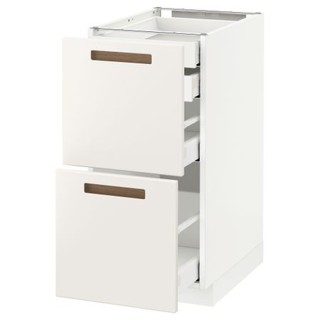 Напольный шкаф 2 фронтальные панели, 2 нижних, 1 средний, 1 высокий ящик МЕТОД / МАКСИМЕРА, белый, Мэрста белый