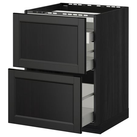 Напольный шкаф, 2 фронтальных панели, 3 ящика МЕТОД / МАКСИМЕРА, черный, Лаксарби черно-коричневый