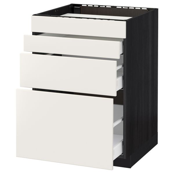 Напольный шкаф для духовки, 4фасада, 3 ящика МЕТОД / МАКСИМЕРА, черный, Веддинге белый - схема-чертеж с размерами