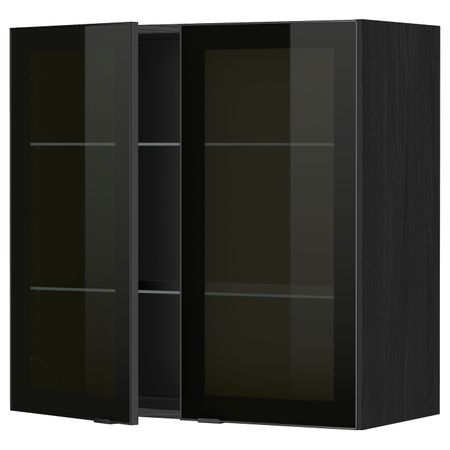 Навесной шкаф с полками, 2 стекло дв, черный/Ютис дымчатое стекло 80x80 см IKEA МЕТОД 893.306.10